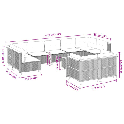 10-tlg. Garten-Sofagarnitur mit Kissen Schwarz Poly Rattan