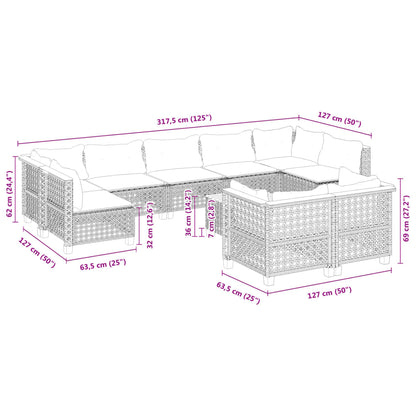 10-tlg. Garten-Sofagarnitur mit Kissen Schwarz Poly Rattan