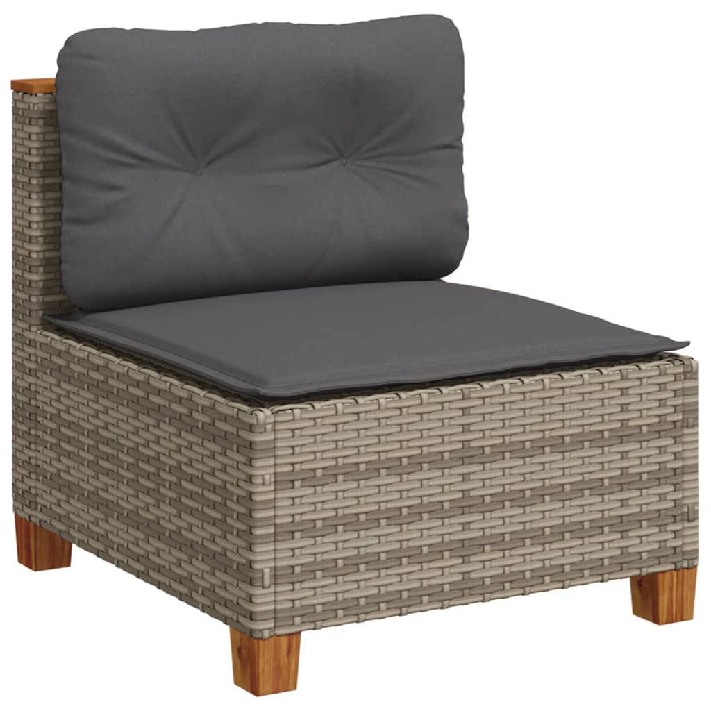 10-tlg. Garten-Sofagarnitur mit Kissen Grau Poly Rattan