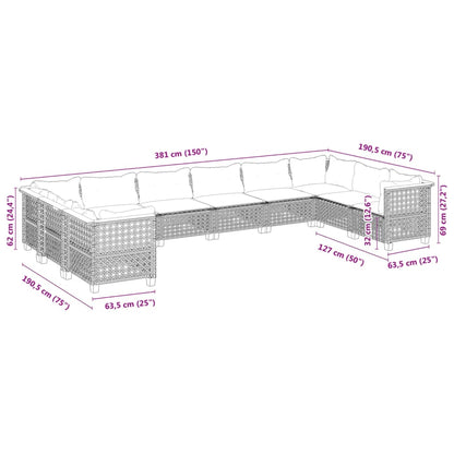 10-tlg. Garten-Sofagarnitur mit Kissen Schwarz Poly Rattan