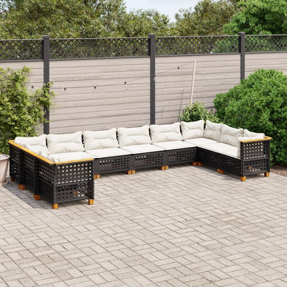 10-tlg. Garten-Sofagarnitur mit Kissen Schwarz Poly Rattan