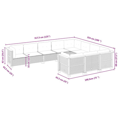 10-tlg. Garten-Sofagarnitur mit Kissen Beige Poly Rattan