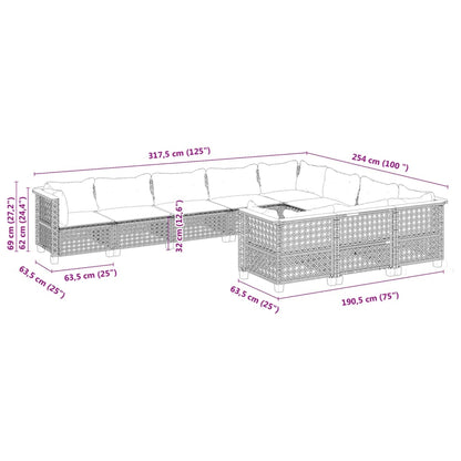 10-tlg. Garten-Sofagarnitur mit Kissen Schwarz Poly Rattan