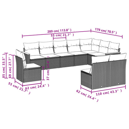 10-tlg. Garten-Sofagarnitur mit Kissen Grau Poly Rattan