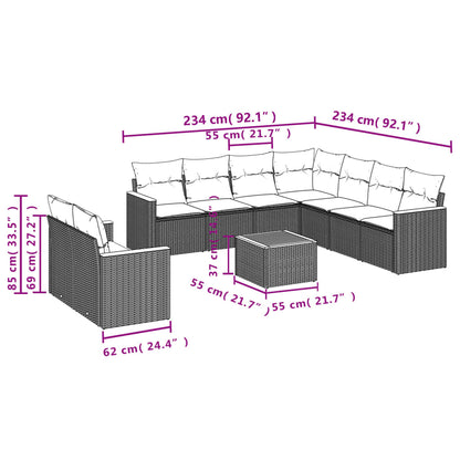 10-tlg. Garten-Sofagarnitur mit Kissen Grau Poly Rattan