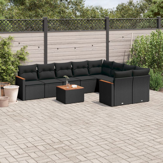 10-tlg. Garten-Sofagarnitur mit Kissen Schwarz Poly Rattan