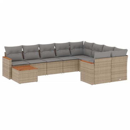 10-tlg. Garten-Sofagarnitur mit Kissen Beige Poly Rattan