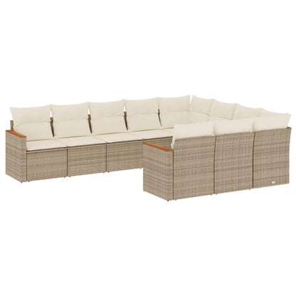 10-tlg. Garten-Sofagarnitur mit Kissen Beige Poly Rattan