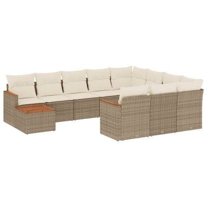 11-tlg. Garten-Sofagarnitur mit Kissen Beige Poly Rattan