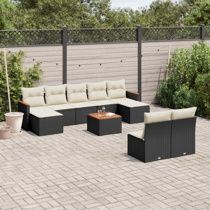 10-tlg. Garten-Sofagarnitur mit Kissen Schwarz Poly Rattan