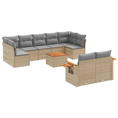 10-tlg. Garten-Sofagarnitur mit Kissen Beige Poly Rattan