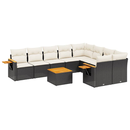 10-tlg. Garten-Sofagarnitur mit Kissen Schwarz Poly Rattan