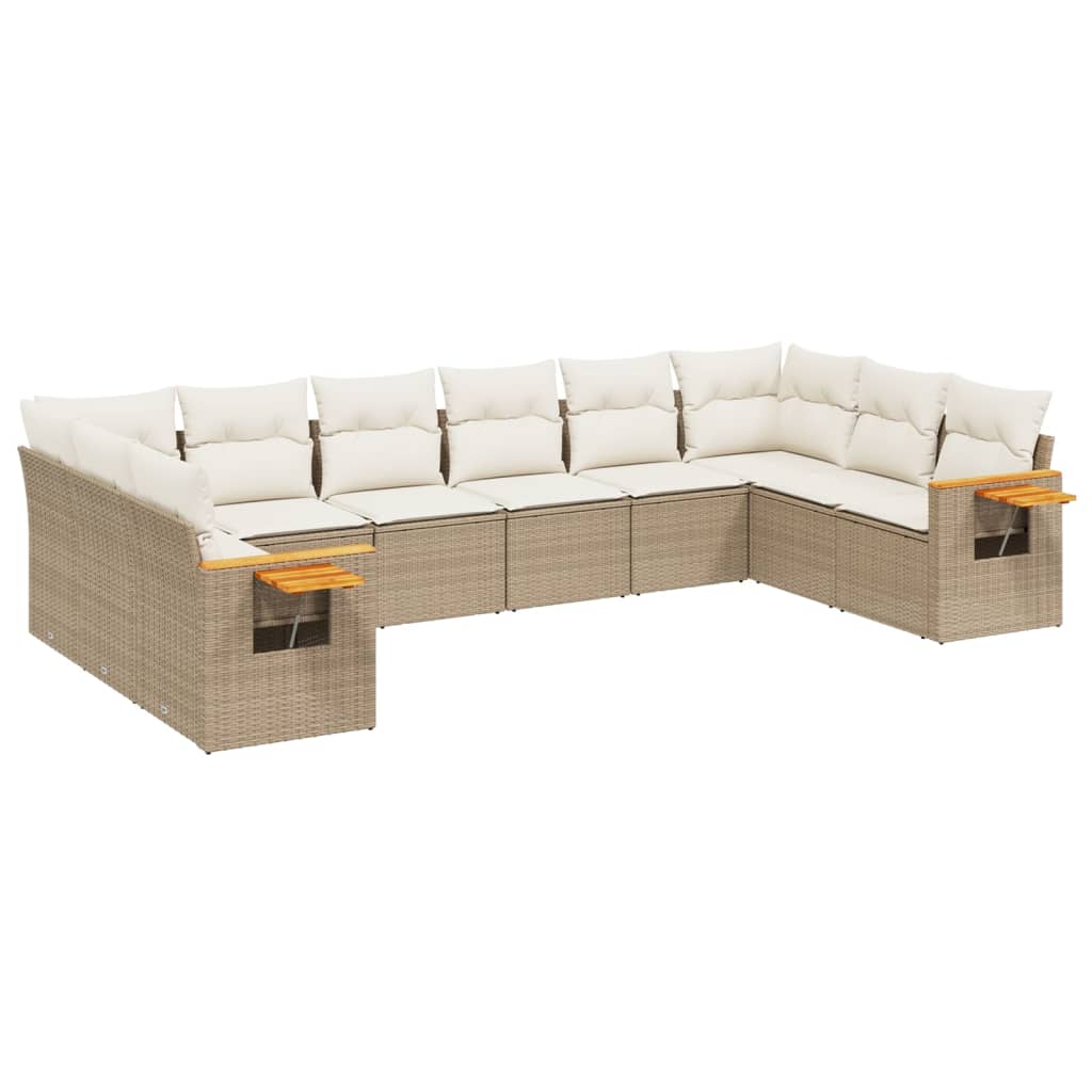 10-tlg. Garten-Sofagarnitur mit Kissen Beige Poly Rattan