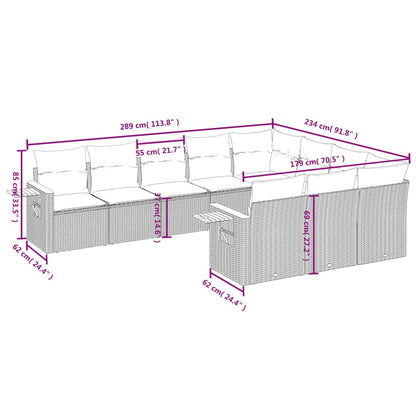 10-tlg. Garten-Sofagarnitur mit Kissen Schwarz Poly Rattan