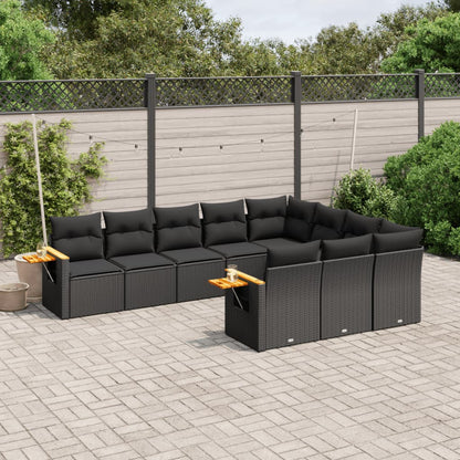 10-tlg. Garten-Sofagarnitur mit Kissen Schwarz Poly Rattan