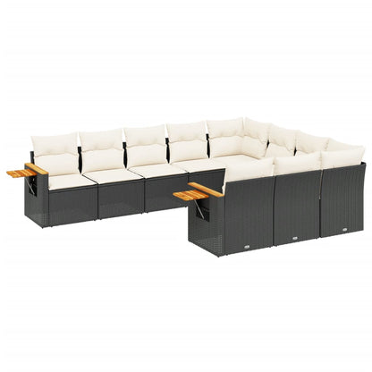 10-tlg. Garten-Sofagarnitur mit Kissen Schwarz Poly Rattan