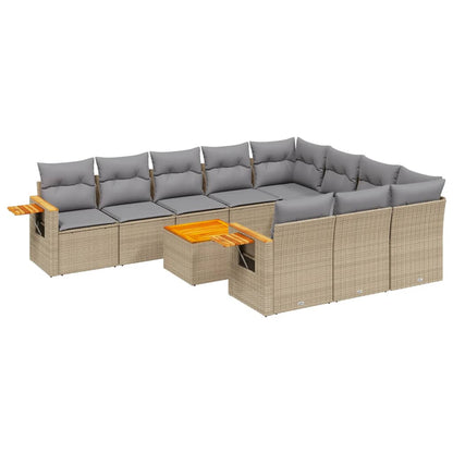 11-tlg. Garten-Sofagarnitur mit Kissen Beige Poly Rattan