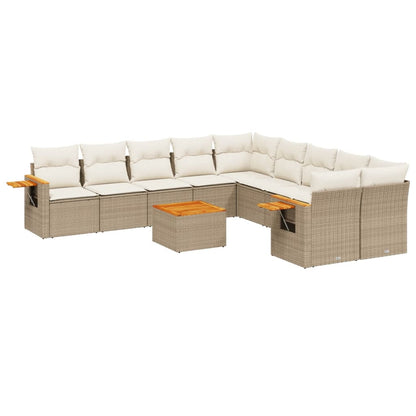 11-tlg. Garten-Sofagarnitur mit Kissen Beige Poly Rattan