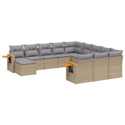 11-tlg. Garten-Sofagarnitur mit Kissen Beige Poly Rattan