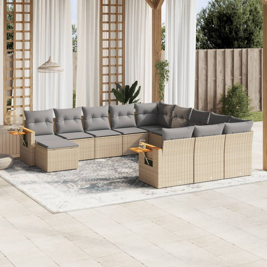 11-tlg. Garten-Sofagarnitur mit Kissen Beige Poly Rattan