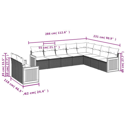 10-tlg. Garten-Sofagarnitur mit Kissen Schwarz Poly Rattan