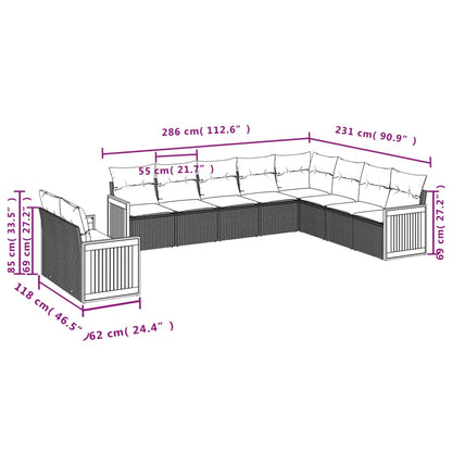 10-tlg. Garten-Sofagarnitur mit Kissen Grau Poly Rattan