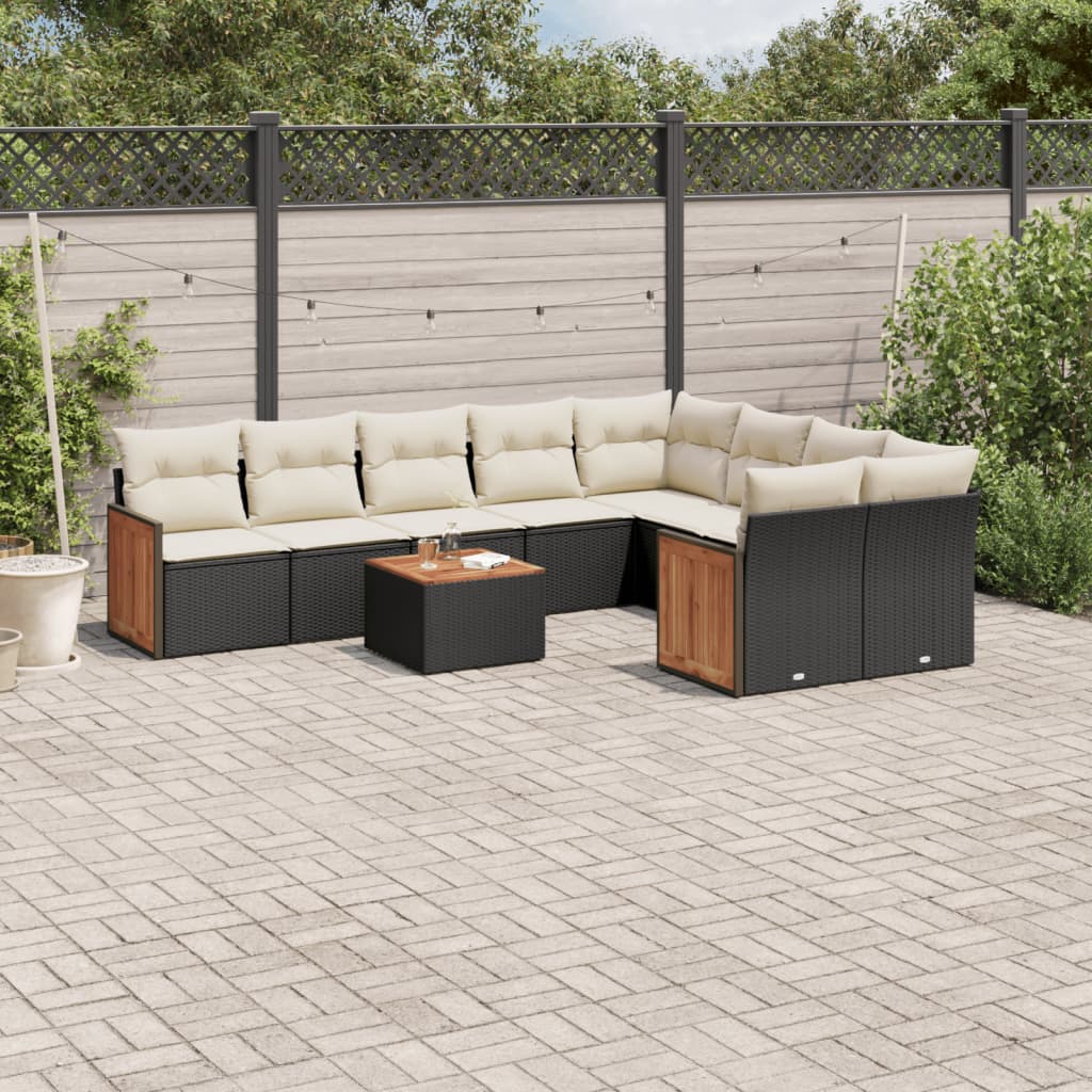 10-tlg. Garten-Sofagarnitur mit Kissen Schwarz Poly Rattan