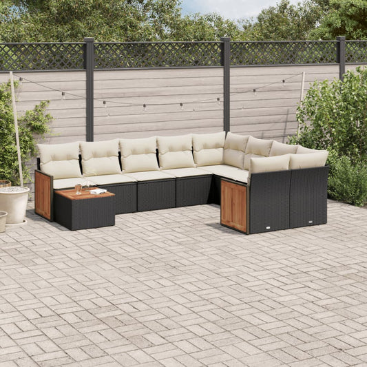 10-tlg. Garten-Sofagarnitur mit Kissen Schwarz Poly Rattan