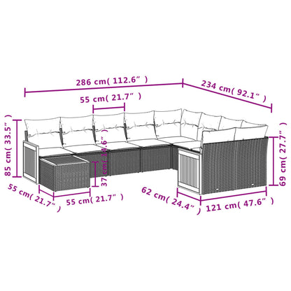 10-tlg. Garten-Sofagarnitur mit Kissen Grau Poly Rattan