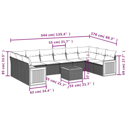 11-tlg. Garten-Sofagarnitur mit Kissen Beige Poly Rattan