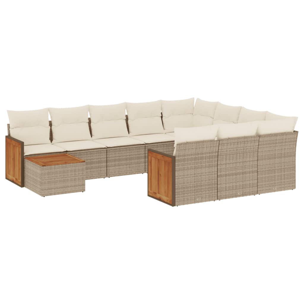 11-tlg. Garten-Sofagarnitur mit Kissen Beige Poly Rattan