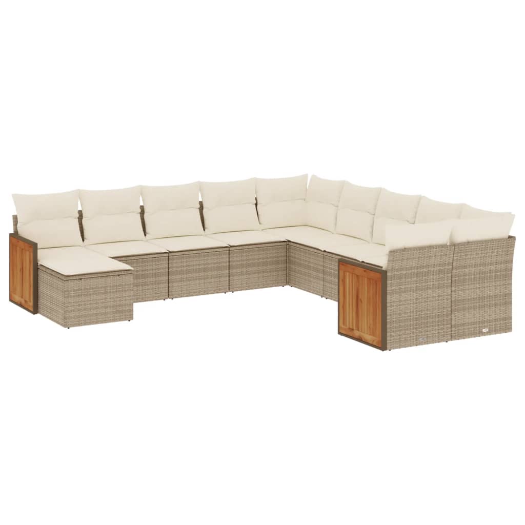 11-tlg. Garten-Sofagarnitur mit Kissen Beige Poly Rattan