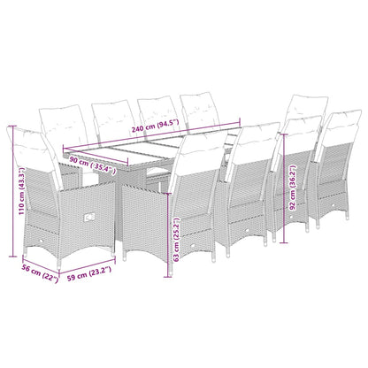 11-tlg. Garten-Bistro-Set mit Kissen Braun Poly Rattan