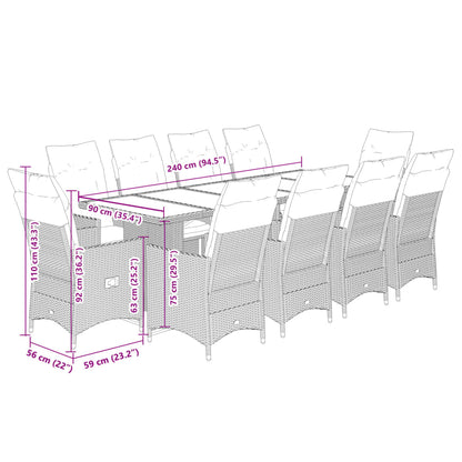 11-tlg. Garten-Bistro-Set mit Kissen Schwarz Poly Rattan