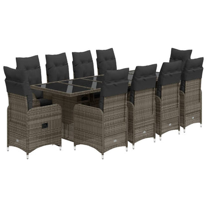 11-tlg. Garten-Bistro-Set mit Kissen Grau Poly Rattan