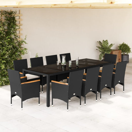 11-tlg. Garten-Essgruppe mit Kissen Schwarz Poly Rattan Glas