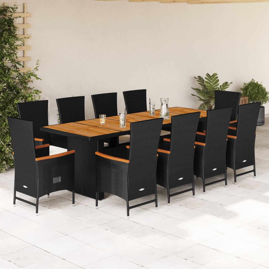 11-tlg. Garten-Essgruppe mit Kissen Schwarz Poly Rattan