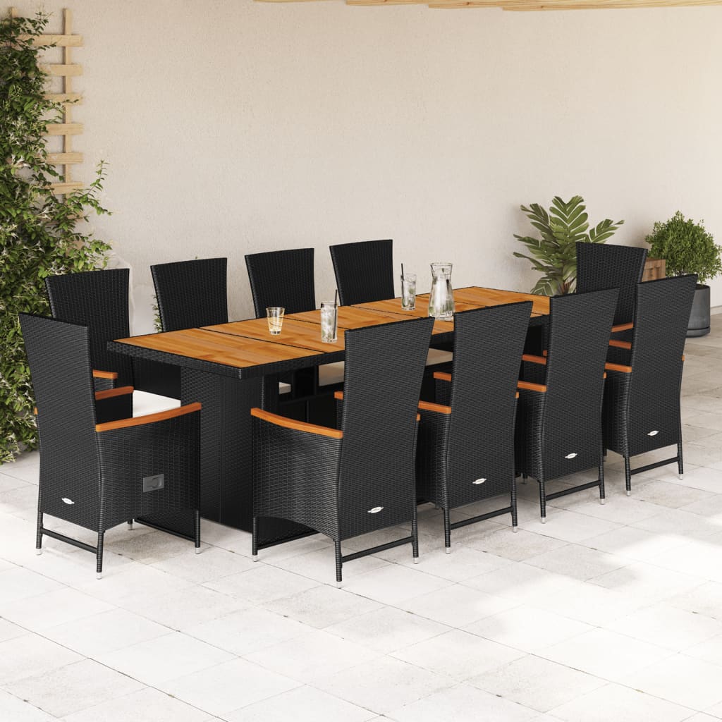 11-tlg. Garten-Essgruppe mit Kissen Schwarz Poly Rattan