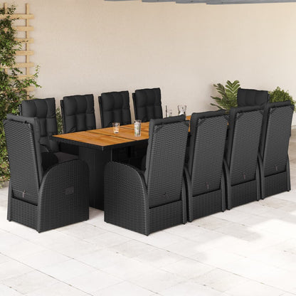 11-tlg. Garten-Essgruppe mit Kissen Schwarz Poly Rattan