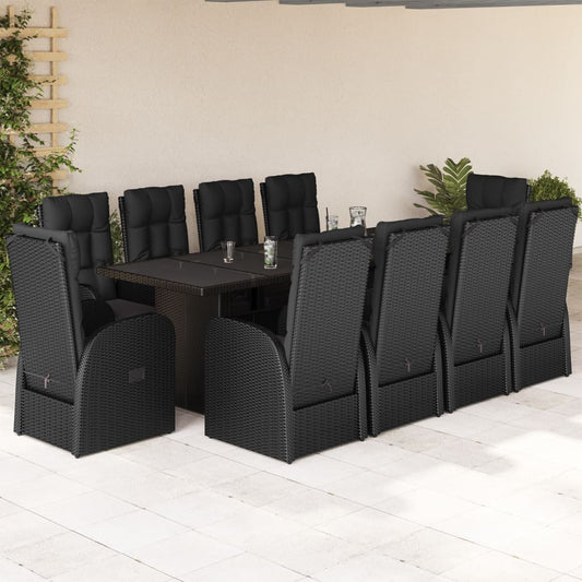 11-tlg. Garten-Essgruppe mit Kissen Schwarz Poly Rattan