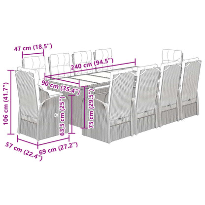 11-tlg. Garten-Essgruppe mit Kissen Schwarz Poly Rattan