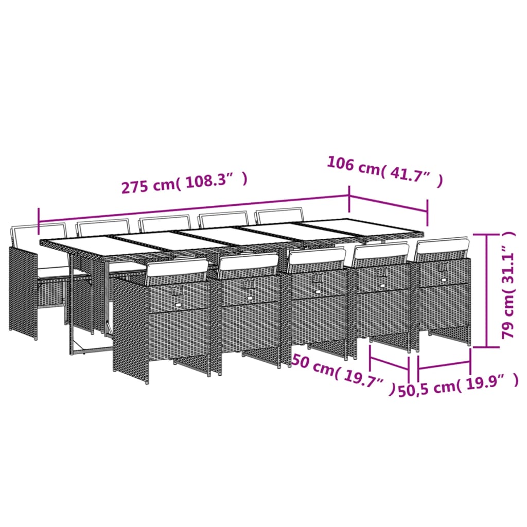 11-tlg. Garten-Essgruppe mit Kissen Beigemischung Poly Rattan