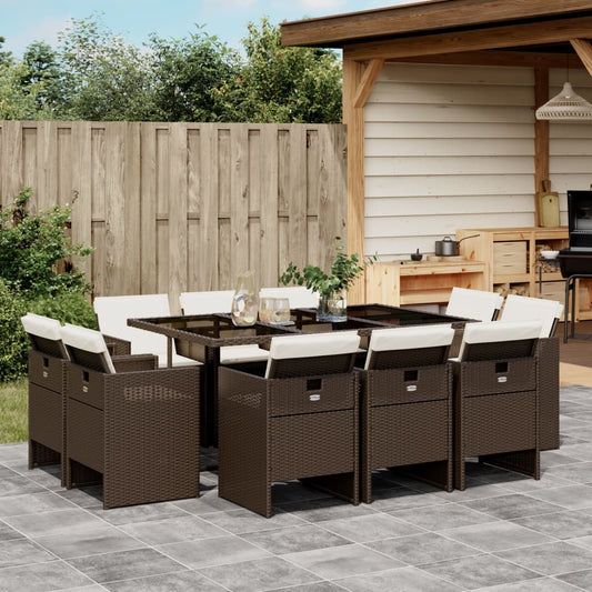 11-tlg. Garten-Essgruppe mit Kissen Braun Poly Rattan