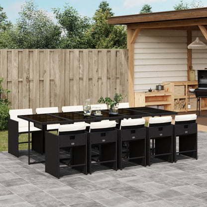 11-tlg. Garten-Essgruppe mit Kissen Schwarz Poly Rattan