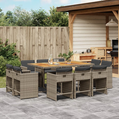 11-tlg. Garten-Essgruppe mit Kissen Grau Poly Rattan