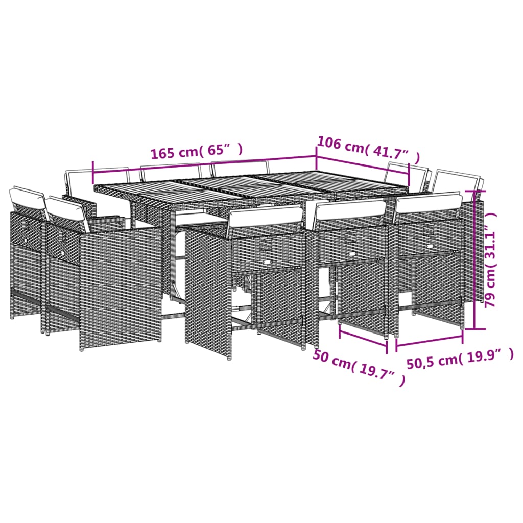 11-tlg. Garten-Essgruppe mit Kissen Schwarz Poly Rattan