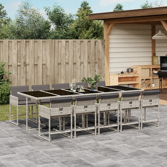 11-tlg. Garten-Essgruppe mit Kissen Hellgrau Poly Rattan