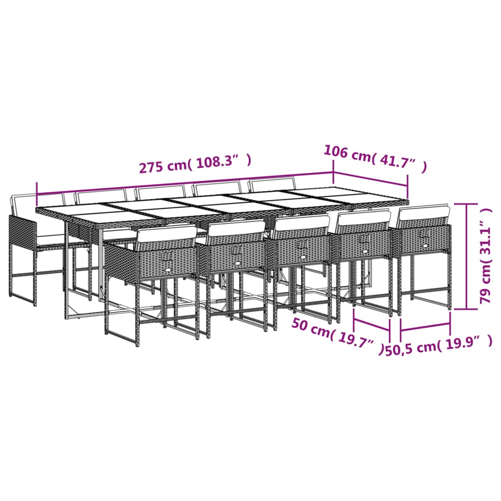 11-tlg. Garten-Essgruppe mit Kissen Schwarz Poly Rattan