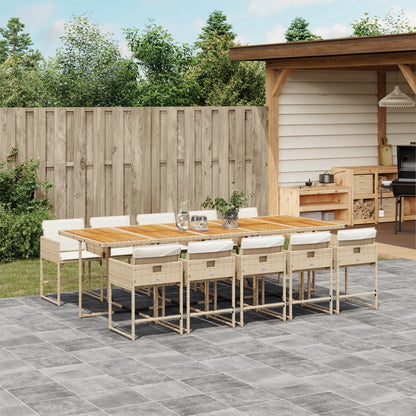 11-tlg. Garten-Essgruppe mit Kissen Beige Poly Rattan