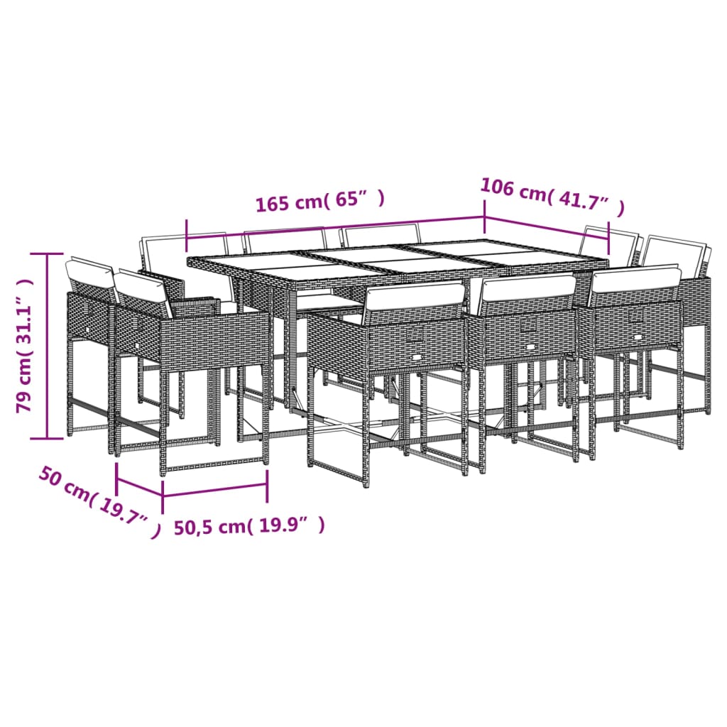 11-tlg. Garten-Essgruppe mit Kissen Schwarz Poly Rattan